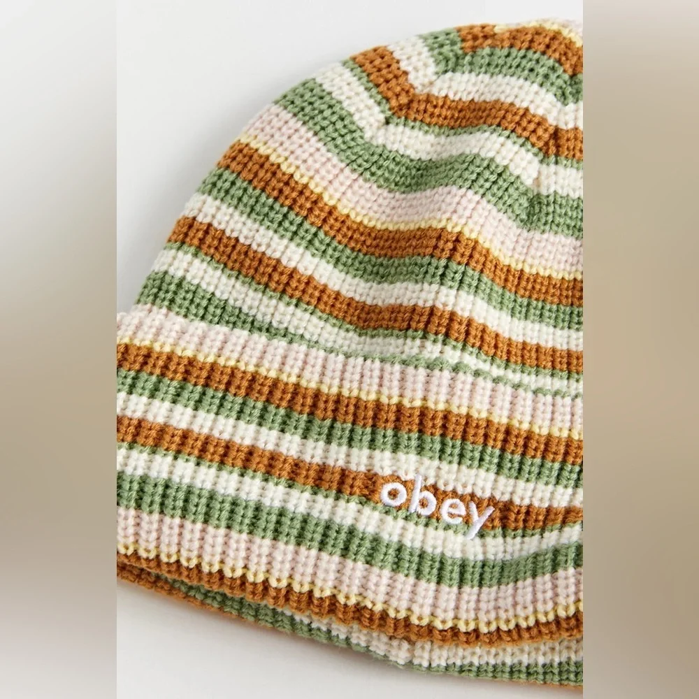 New🌟  OBEY Charlie Striped Beanie-Beige Multi